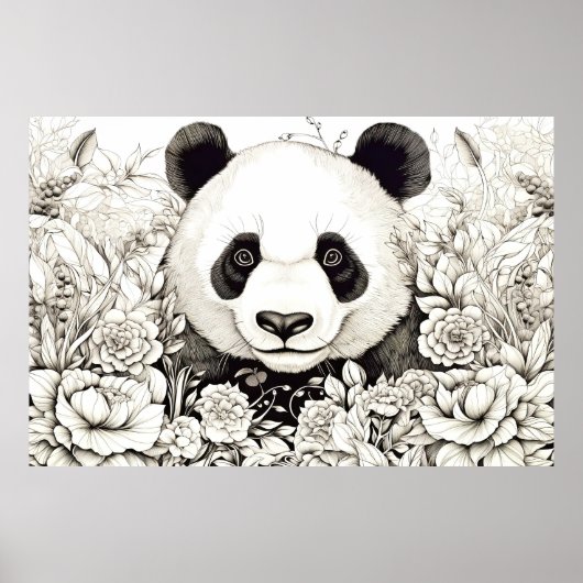 Poster Panda Nature paisible Prairie Sketch Style de dess (Devant)