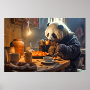 Poster Panda Ours Animal Amusant Cuisine Cuisine Happy Ti