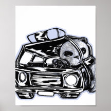 Panda patrouille voiture de police dessin noir et 