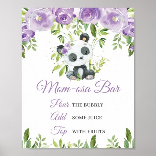 Poster Panda Purple Floral Vert Bambou Momosa Bar (Devant)
