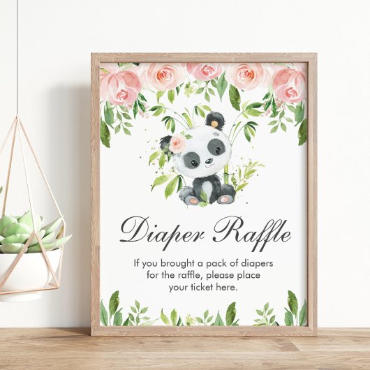 Poster Panda Rose floral Diaper Baby shower Jeu