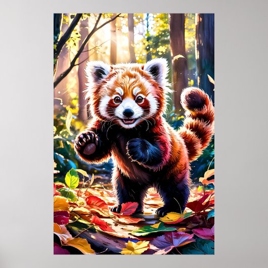 Poster Panda rouge automne (Devant)