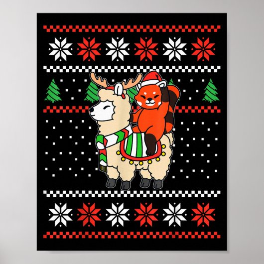 Poster Panda roux pull de Noël laid Renne Lama Ri (Devant)