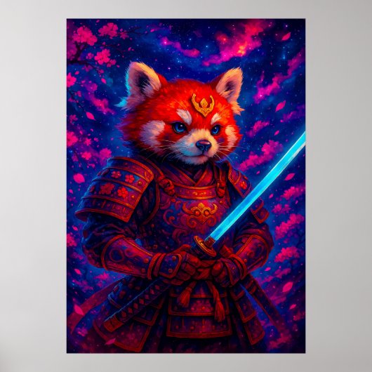 Poster Panda Samurai rouge avec Imaginaire katana brillan (Devant)
