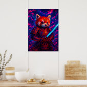 Poster Panda Samurai rouge avec Imaginaire katana brillan (Cuisine)