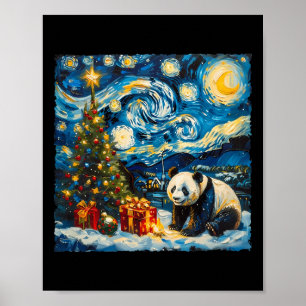 Poster Panda Van Gogh Style Nuit étoilée Noël hiver