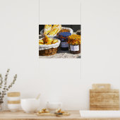 Poster Panier avec croissants et pains au chocolat. (Cuisine)