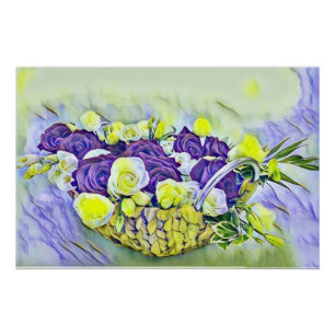 Poster Panier blanc violet de peinture Rose aquarelle