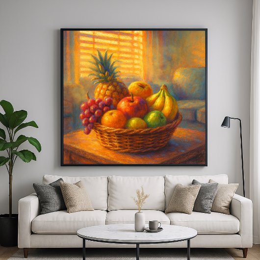 Poster Panier de fruits éclairé - Style de peinture Paste