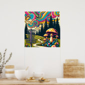 Poster Panier de golf à disque psychédélique et champigno (Cuisine)