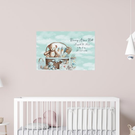 Poster Panier de jouets ourson pour bébé garçon (Pépinière 2)