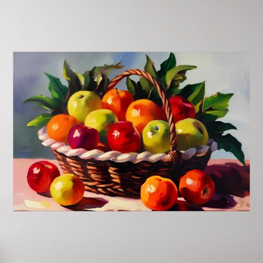 Poster Panier de pomme, peinture à vie fixe, (Devant)