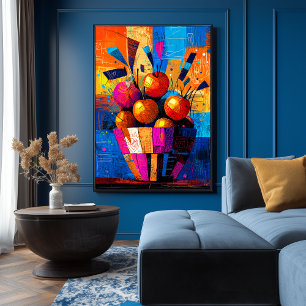 Poster Panier de pommes en Cubiste Vibrant Vie morte