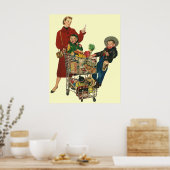 Poster Panier d'épicerie Retro Family, Mom and Kids (Cuisine)