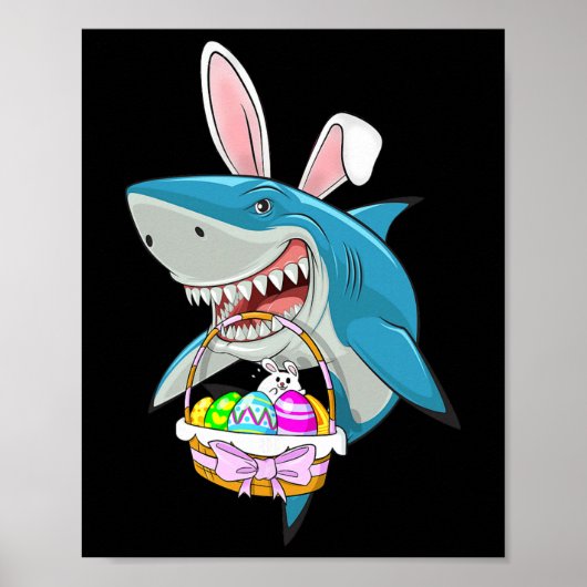 Poster Panier d'œufs de lapin de Pâques de requin drôle g (Devant)