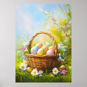 Poster Panier d'oeufs de Pâques printemps