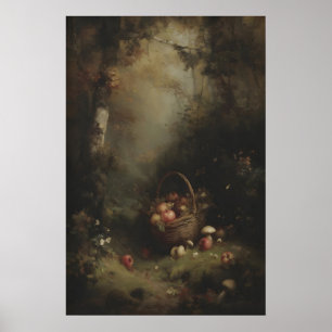 Poster Panier en osier avec des pommes dans la forêt auto