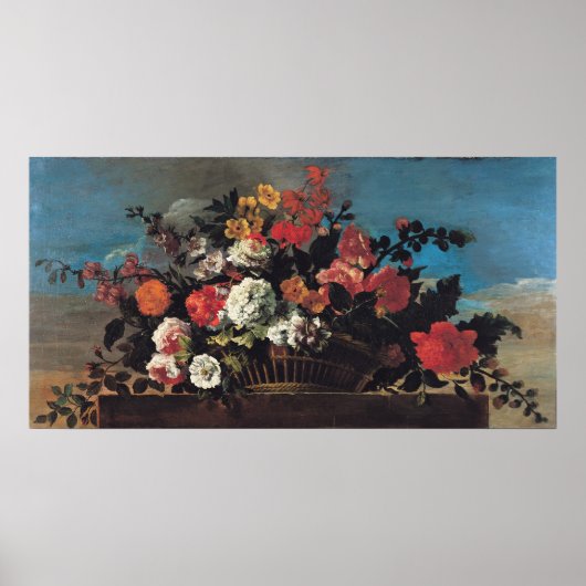 Poster Panier en osier de fleurs (Devant)