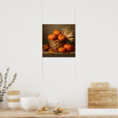 Poster Panier en osier et Citrouille - Ferme rustique (Cuisine)