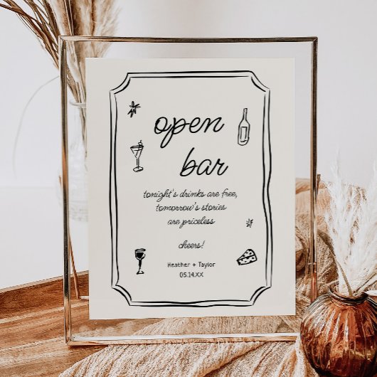 Poster Panneau à barre ouverte français tiré à main lunai