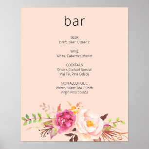 Poster Panneau à barres florales rose-bleu-rose - rose