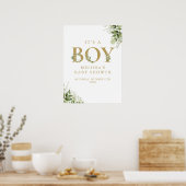 Poster Panneau A Boy Green Gold Baby shower (Cuisine)
