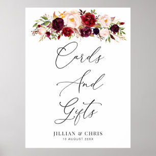 Poster panneau à fleurs bordeaux et rousses Cartes et cad