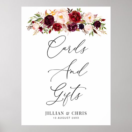 Poster panneau à fleurs bordeaux et rousses Cartes et cad (Devant)