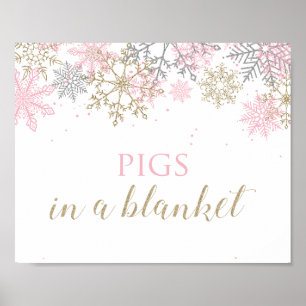 Poster Panneau alimentaire hiver Onederland rose Snowflak