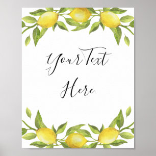 Poster Panneau aquarelle de verdure de fleurs de citron