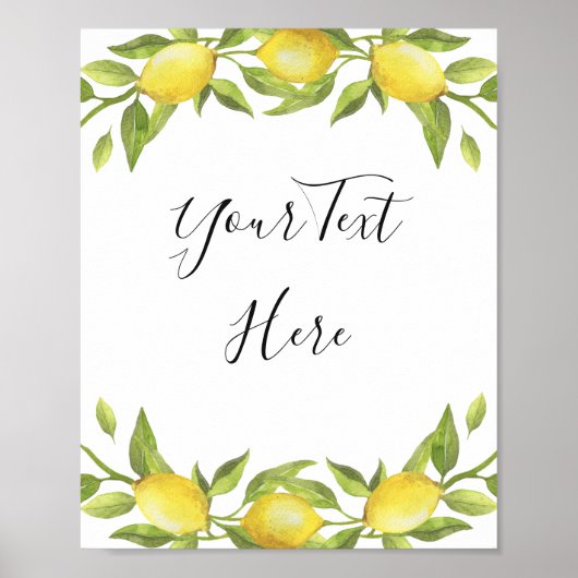 Poster Panneau aquarelle de verdure de fleurs de citron (Devant)