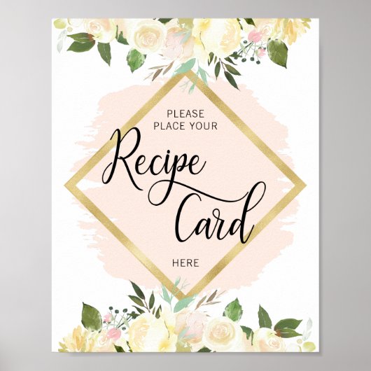 Poster Panneau Aquarelle Floral Blush Gold RECEPE CARTE (Devant)