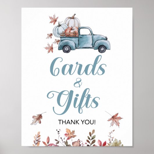 Poster Panneau Automne Cartes et cadeaux Bleu Pickup Truc (Devant)