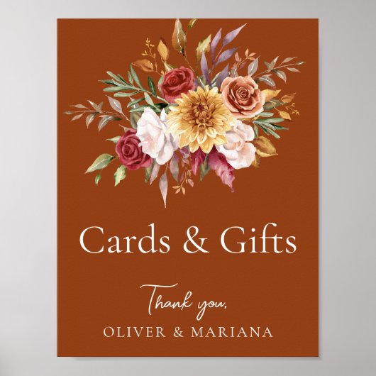 Poster Panneau Automne Floral Terracotta Mariage Cartes & (Devant)
