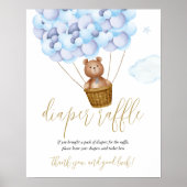 Poster Panneau Baby shower bleu de l'ours en peluche (Devant)