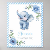 Poster Panneau Baby shower bleu éléphant - Aquarelle (Devant)