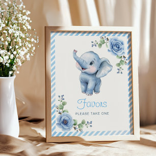 Poster Panneau Baby shower bleu éléphant - Aquarelle