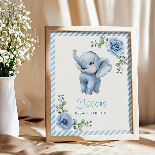 Poster Panneau Baby shower bleu éléphant - Aquarelle