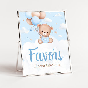 Poster Panneau Baby shower bleu Teddy Bear Favors