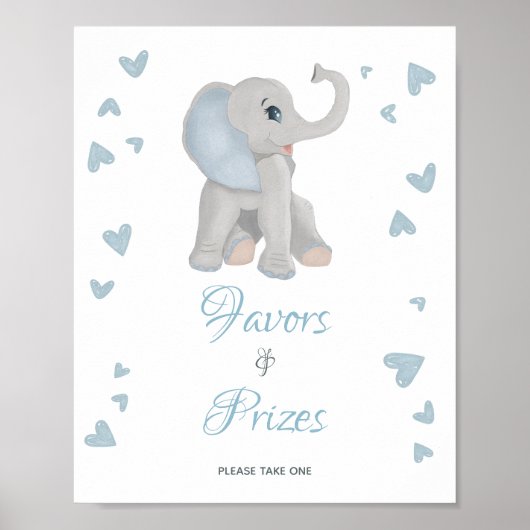 Poster Panneau Baby shower Blue Elephant Faveurs & Prix (Devant)