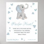 Poster Panneau Baby shower Blue Elephant Pacifier Chasse (Devant)
