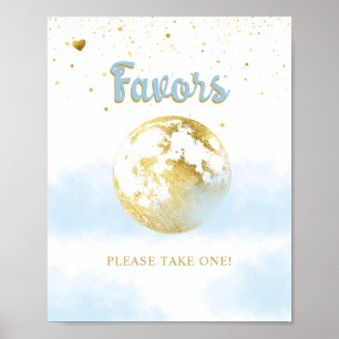 Poster Panneau Baby shower Blue Gold Over the Moon Favors
