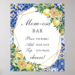 Poster Panneau Baby shower Chic Lemon Floral Mom-osa Bar