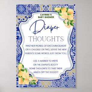 Poster Panneau Baby shower Citrus Citrus bleu Carreaux