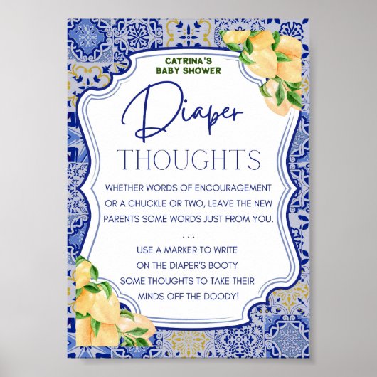 Poster Panneau Baby shower Citrus Citrus bleu Carreaux (Devant)