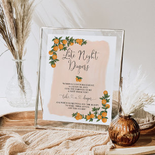 Poster Panneau Baby shower Citrus Orange Diapés de nuit