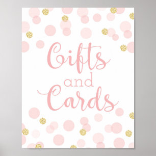 Poster Panneau Baby shower Confetti en or rose Cadeaux et