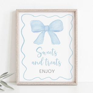 Poster Panneau Baby shower Coquette Blue Bow Sweet Traite