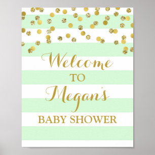 Poster Panneau Baby shower de bienvenue Mint Stripe or Co