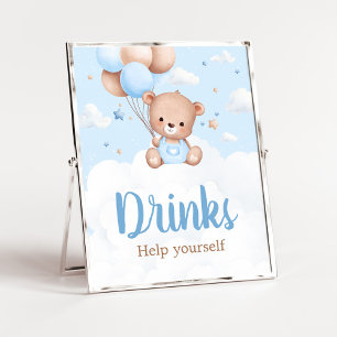 Poster Panneau Baby shower de boisson Blue Teddy Bear